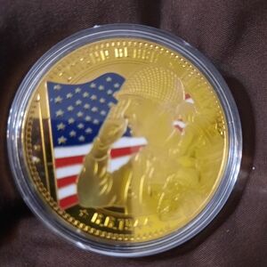 Gold Color Commemorative Coin with American Flag Design D Day